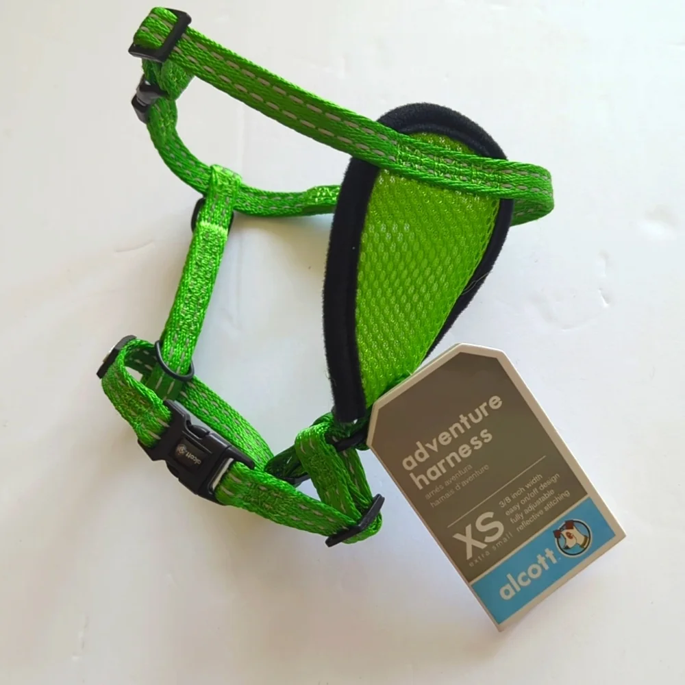 Adventure Dog Harness by Alcott Reflective Green & Mesh Padding Size XS